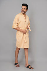 Waffle Cotton Premium Plain Style Unisex Bathrobe - Free Size