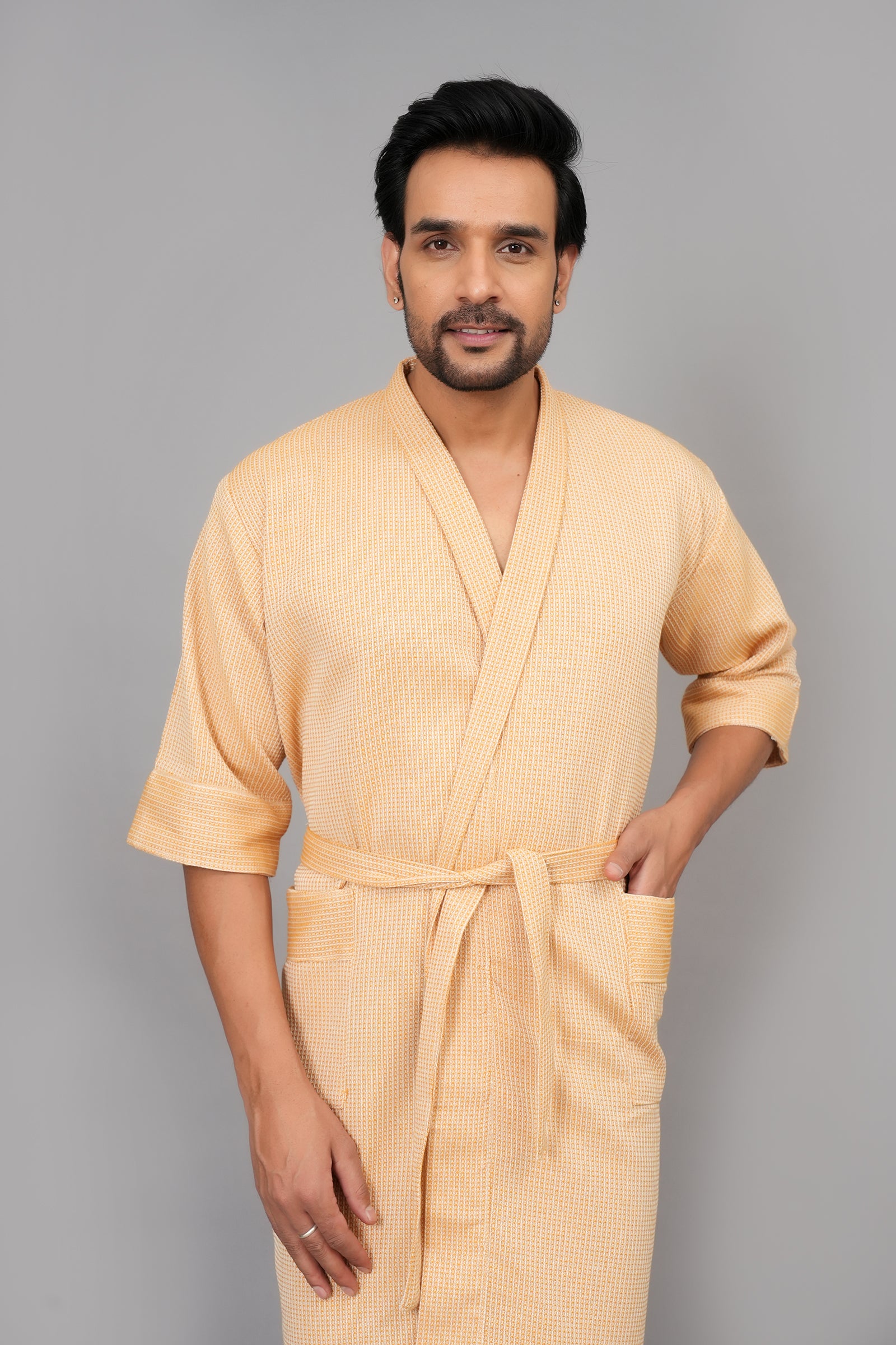 Waffle Cotton Premium Plain Style Unisex Bathrobe - Free Size