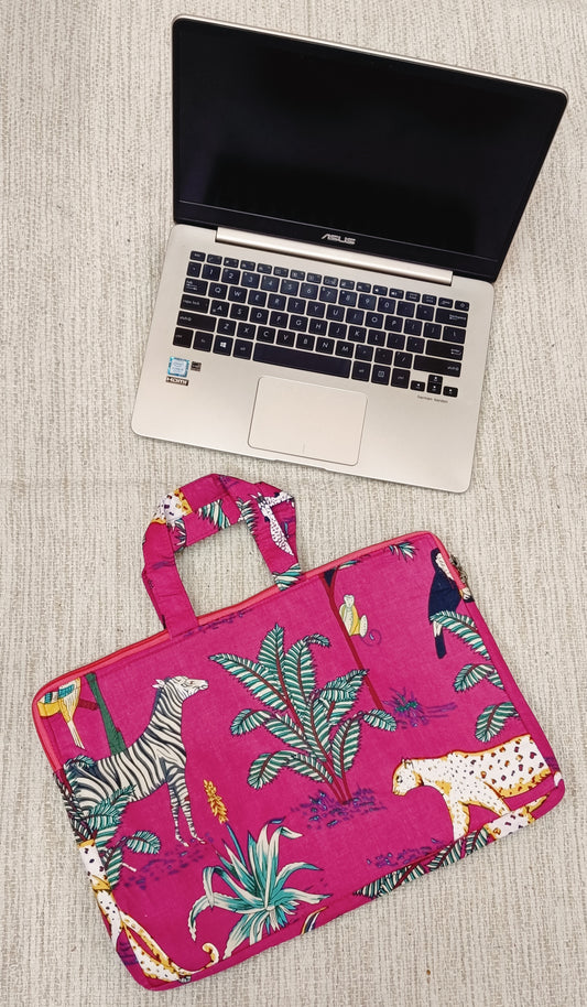 Laptop Bag with Handle -100% Cotton with handblock print and cushion support - 13-15 inches