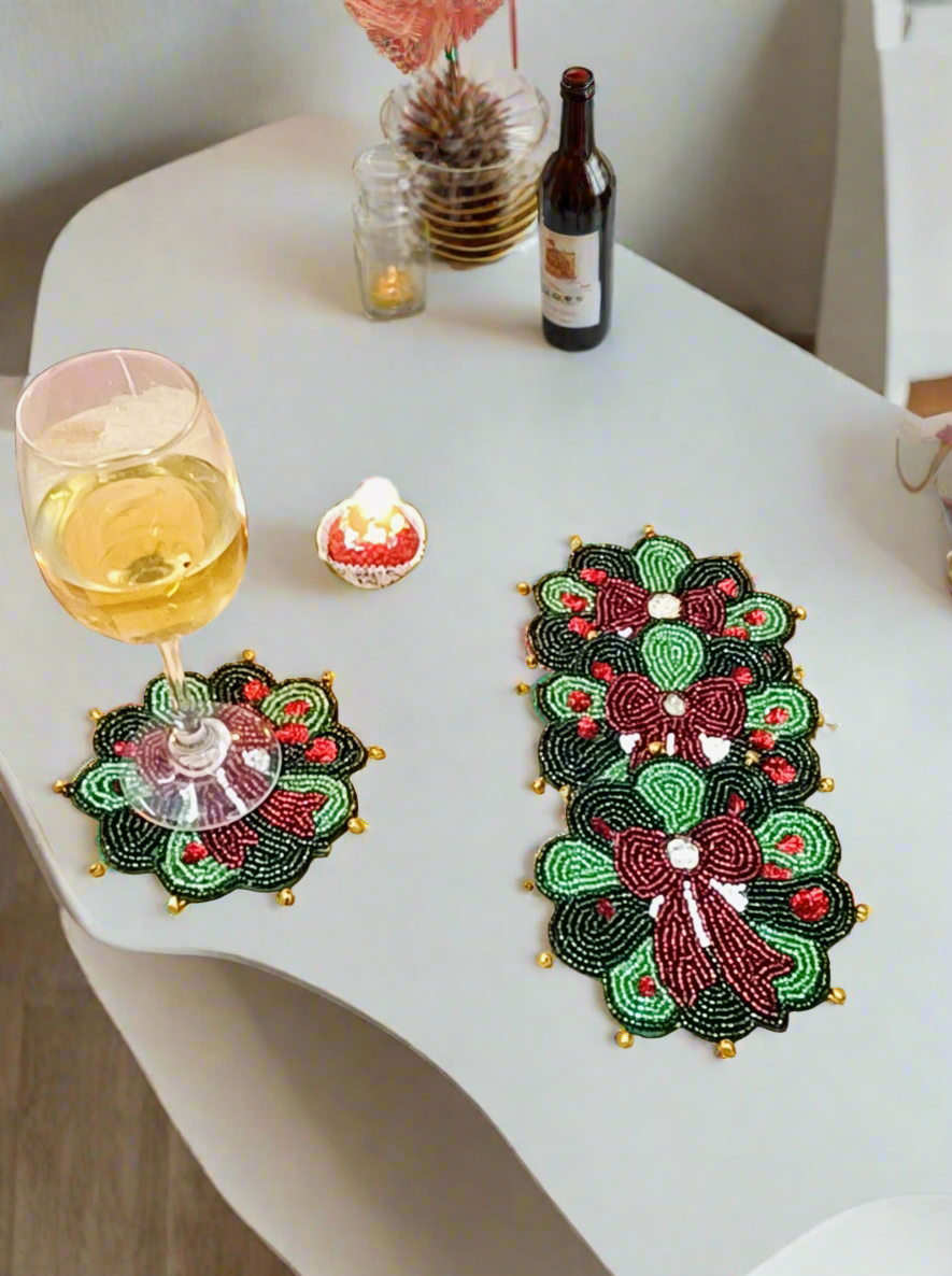 Rakhi Gift Box with Set of 4 Beaded Sequins Coasters