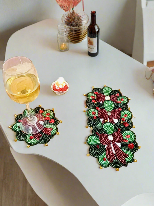 Diwali Gift Box with Set of 4 Beaded Sequins Coasters