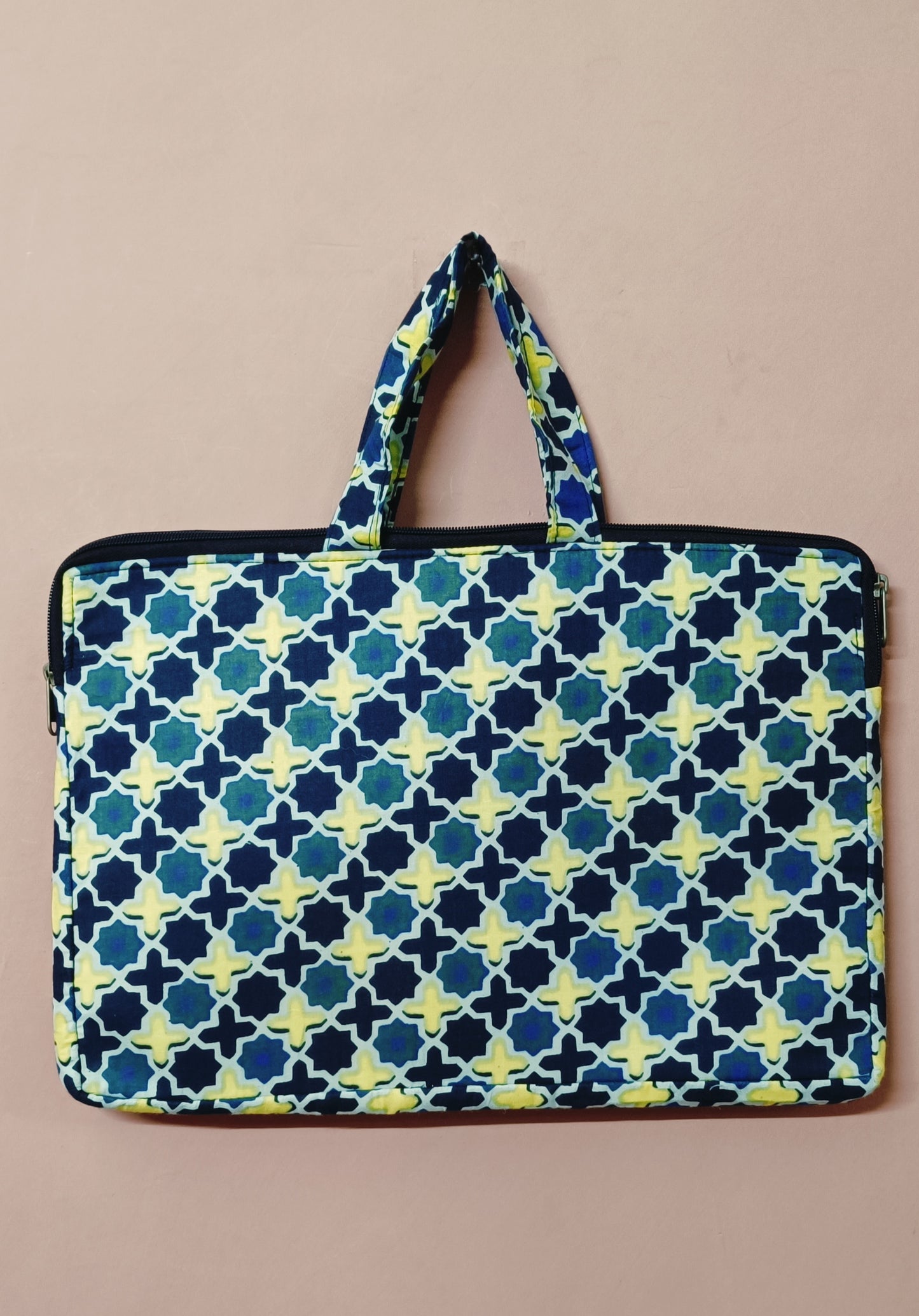 Laptop Bag with Handle -100% Cotton with handblock print and cushion support - 13-15 inches