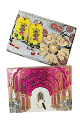 Diwali Gift Box | 1 Double Bedsheet, 1 Pair Door Hanging, 1 Metal Urli, 2 Laddoo Candles