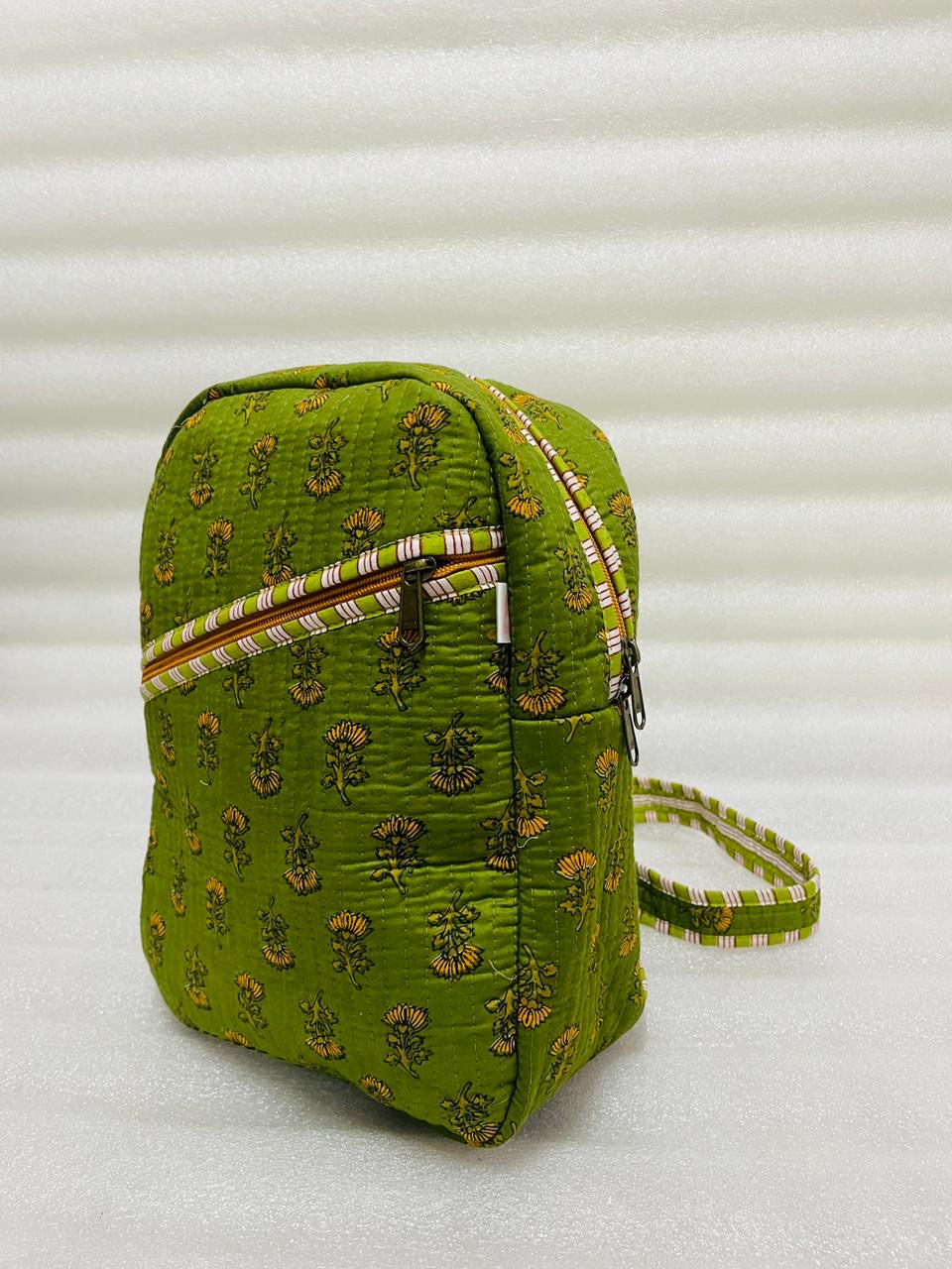 Handcrafted Quilted Cotton One Strap Backpack - 12x9.5x4.5 Inches