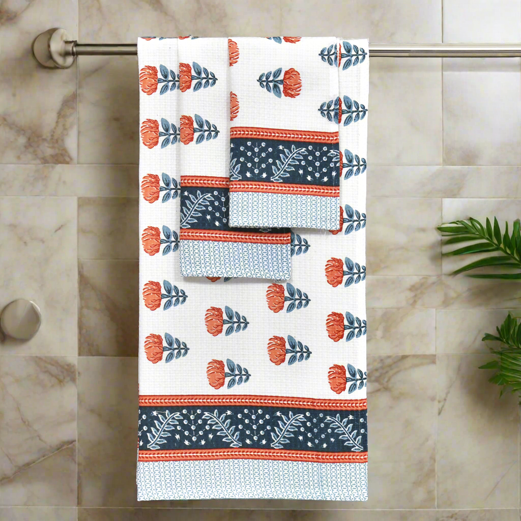 Gift Set - Handblock Printed Towels - 1 Bath + 2 Hand Towels