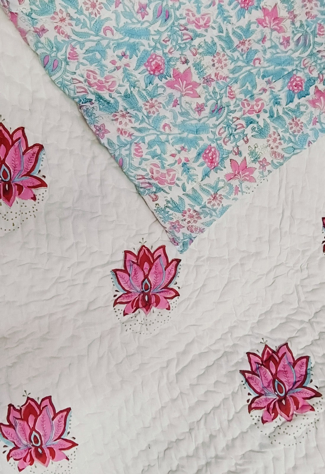 Double King Size Handblock Printed Quilted Jaipuri Reversible Razai/Quilt