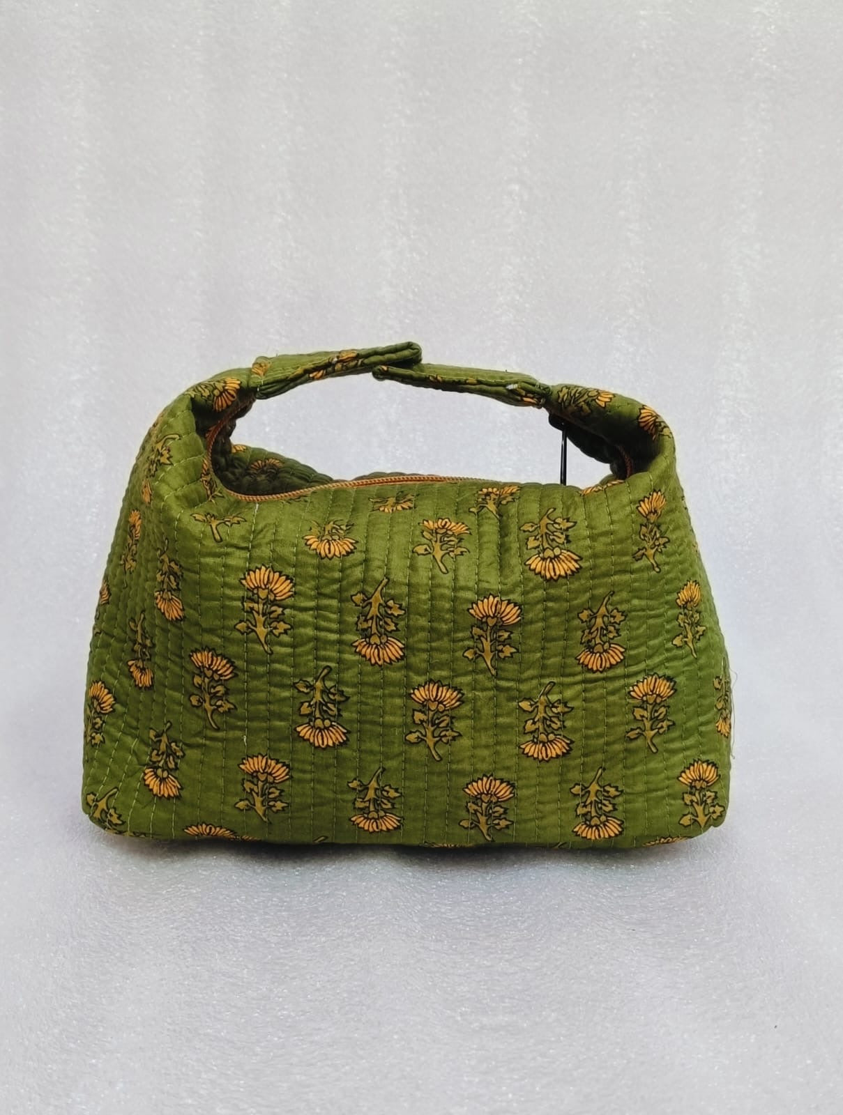 Quilted Block Printed Hobo Pouch with Zip closure and Snap Button