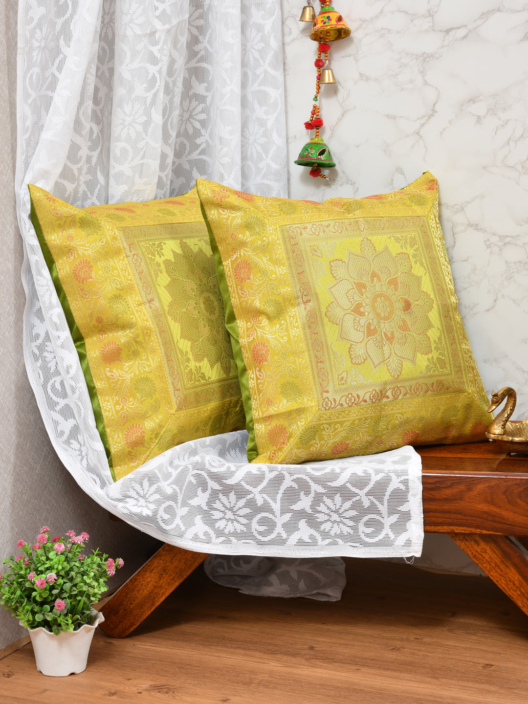 Set of 2 Banarasi Zari Cushion Cover - 16X16 Inches11100816