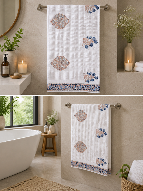 Hand Block Printed Honey Comb Cotton Bath Towel