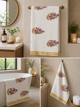 Hand Block Printed Honey Comb Cotton Bath Towel