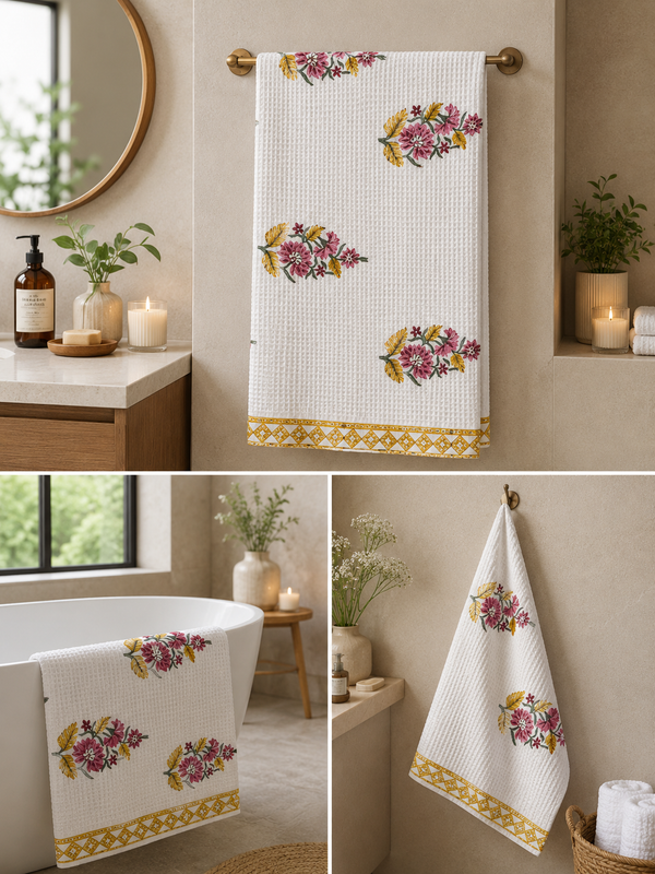 Hand Block Printed Honey Comb Cotton Bath Towel