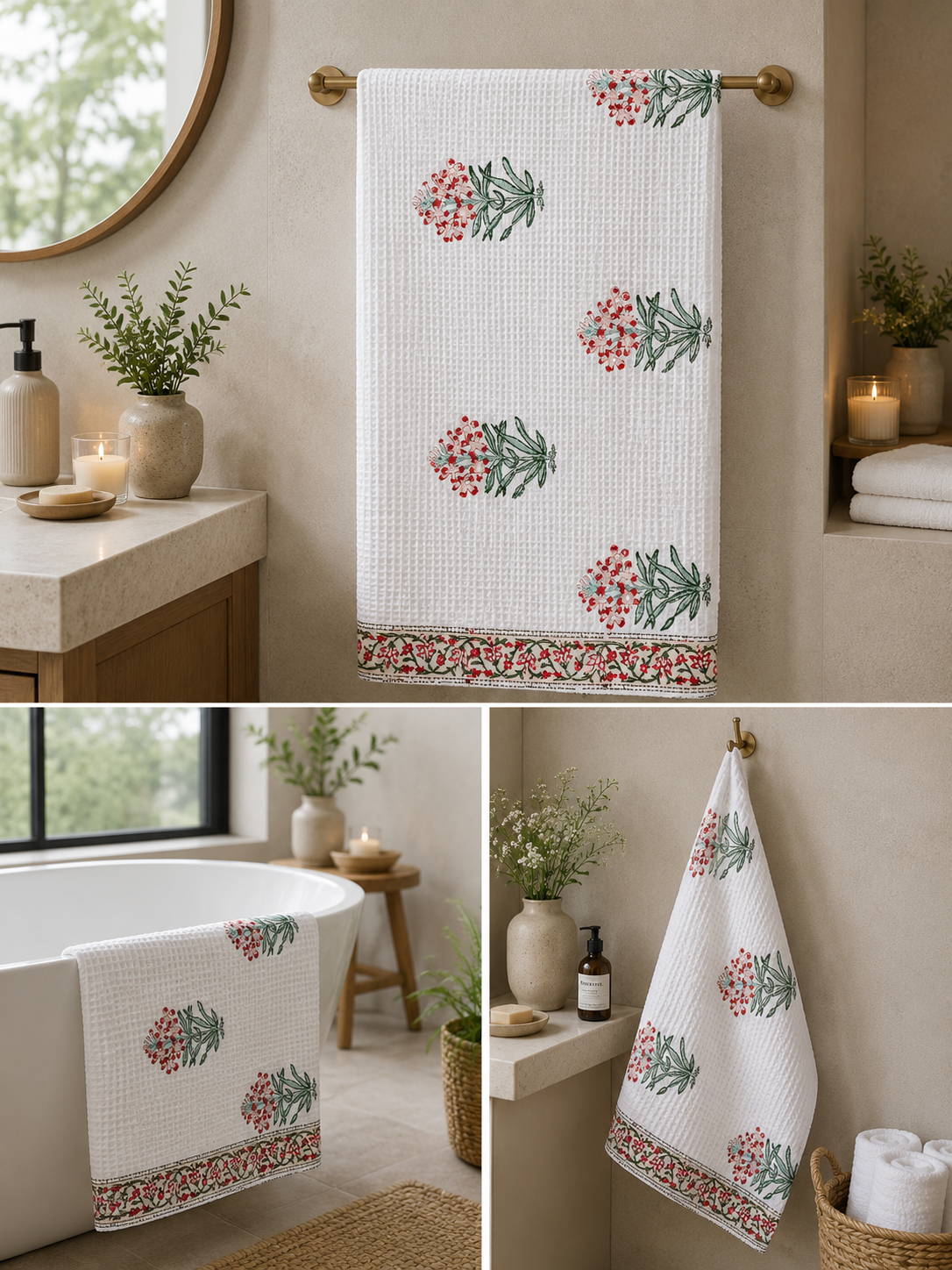 Hand Block Printed Honey Comb Cotton Bath Towel