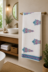 Hand Block Printed Honey Comb Cotton Bath Towel