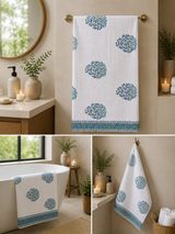 Hand Block Printed Honey Comb Cotton Bath Towel