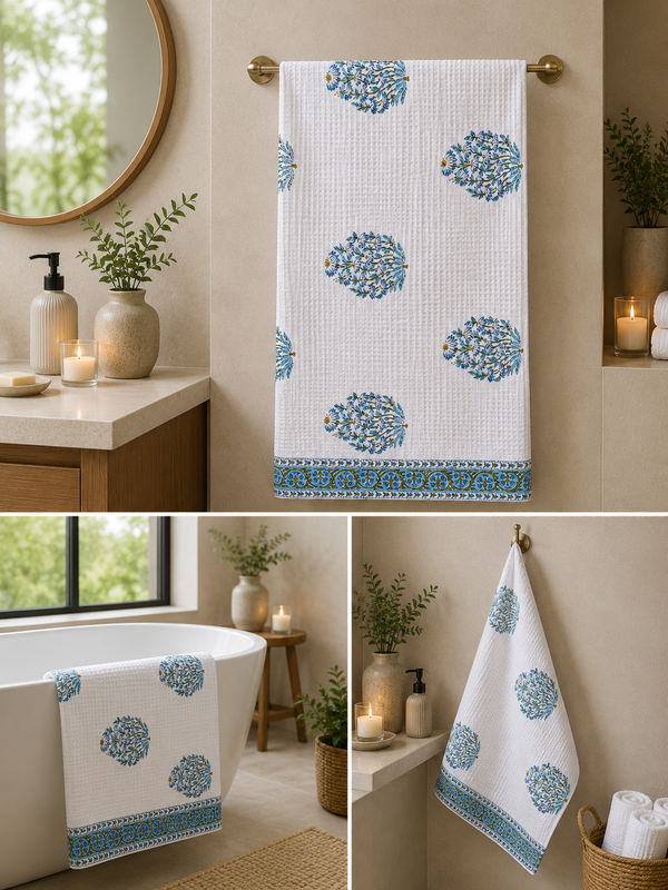 Hand Block Printed Honey Comb Cotton Bath Towel