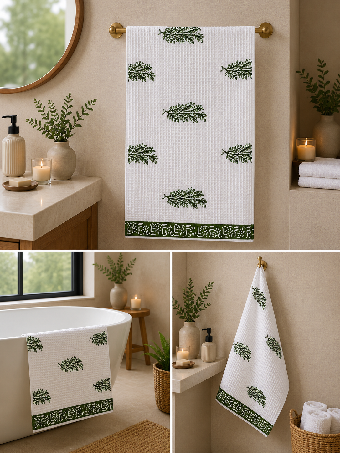 Hand Block Printed Honey Comb Cotton Bath Towel