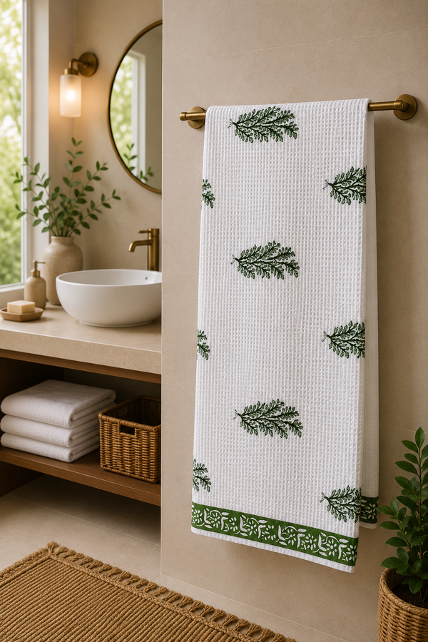 Hand Block Printed Honey Comb Cotton Bath Towel