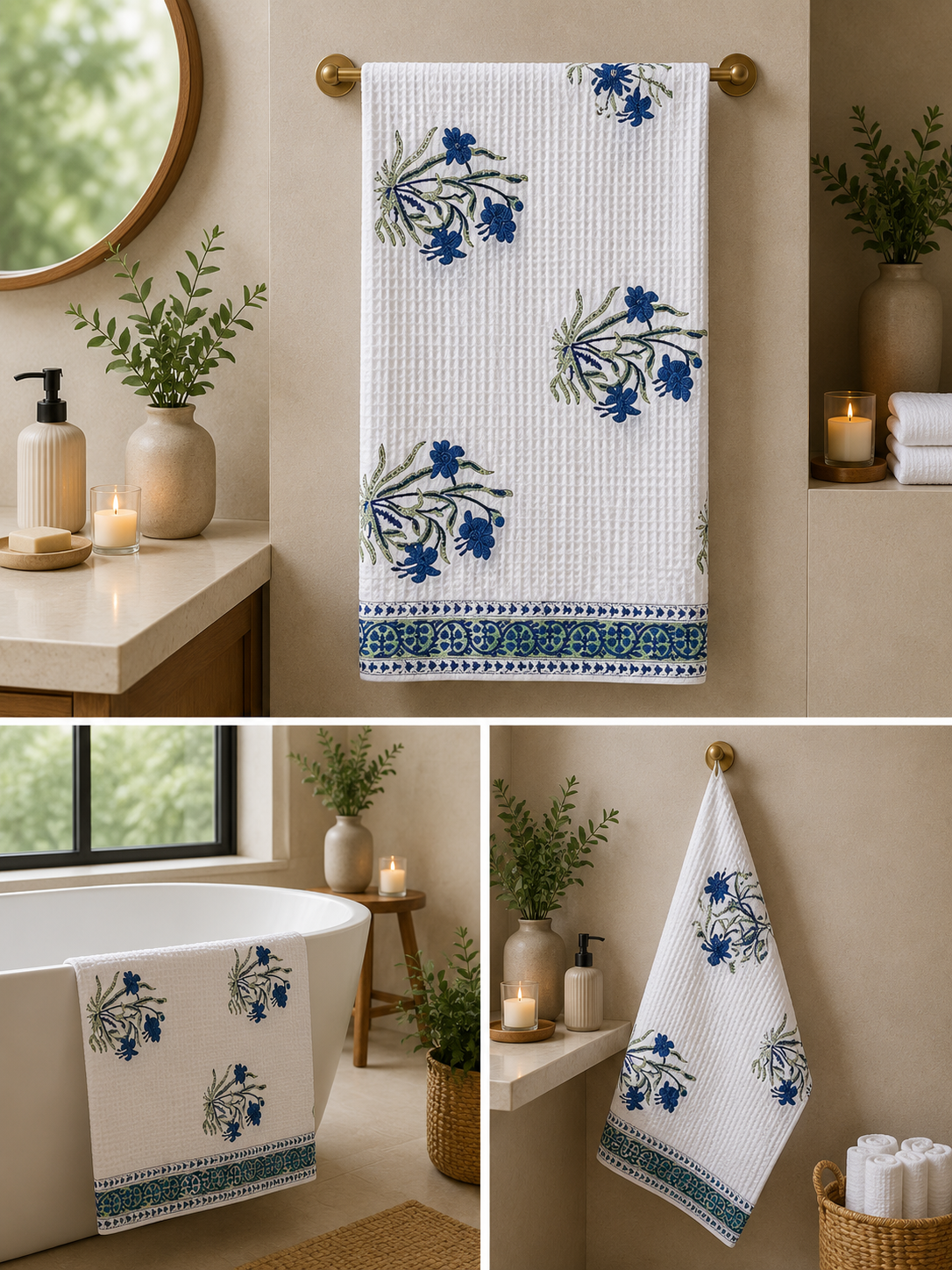 Hand Block Printed Honey Comb Cotton Bath Towel