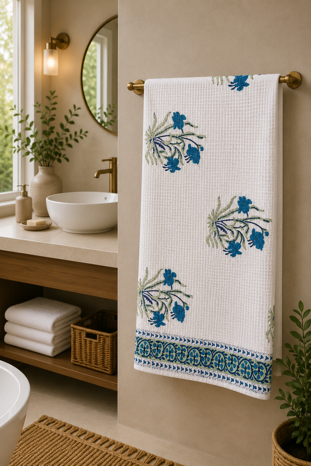 Hand Block Printed Honey Comb Cotton Bath Towel