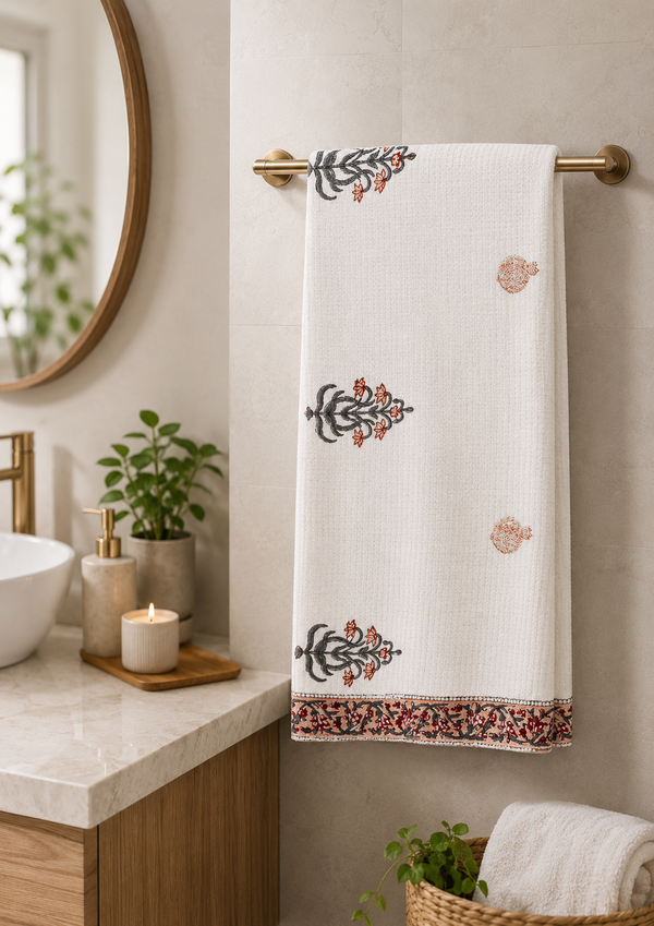 Hand Block Printed Honey Comb Cotton Bath Towel