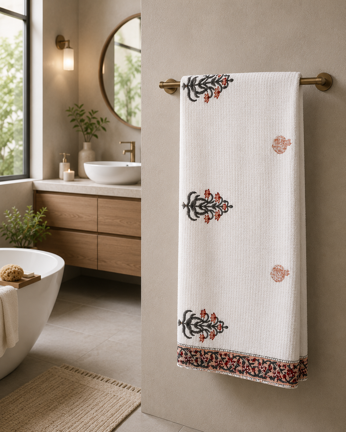 Hand Block Printed Honey Comb Cotton Bath Towel
