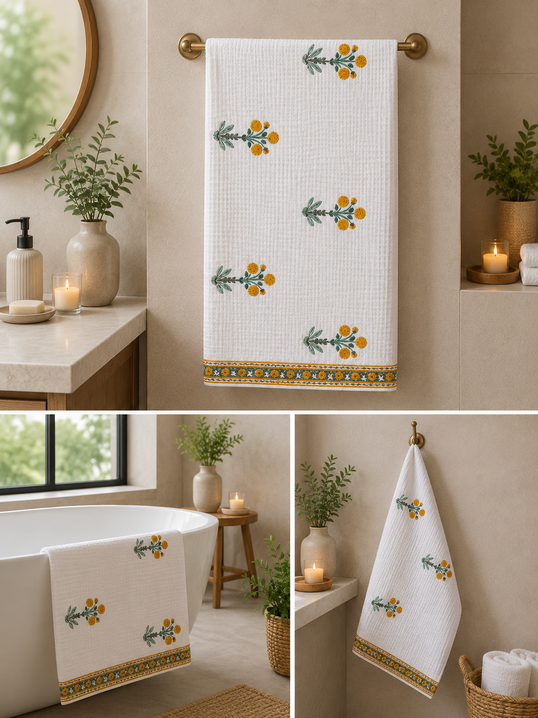 Hand Block Printed Honey Comb Cotton Bath Towel