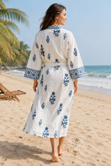 Waffle Cotton Handblock Printed Unisex Bathrobe - Free Size