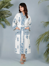 Waffle Cotton Handblock Printed Unisex Bathrobe - Free Size