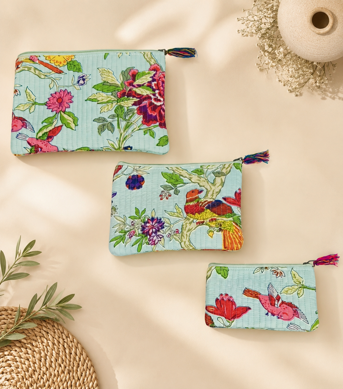 Set of 3 cosmetic Flat pouches