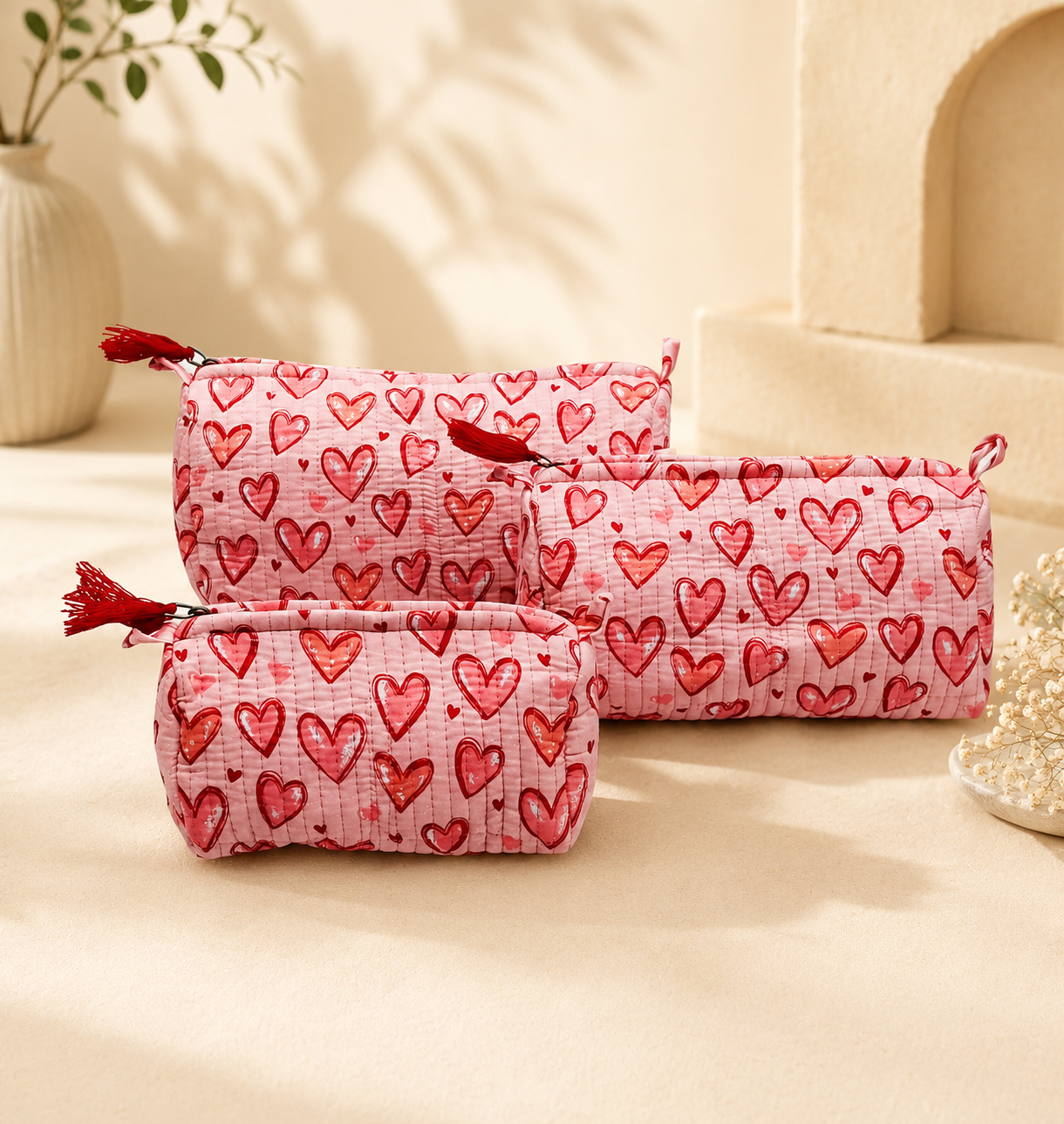 Set of 3 cosmetic bag/pouches with waterproof lining
