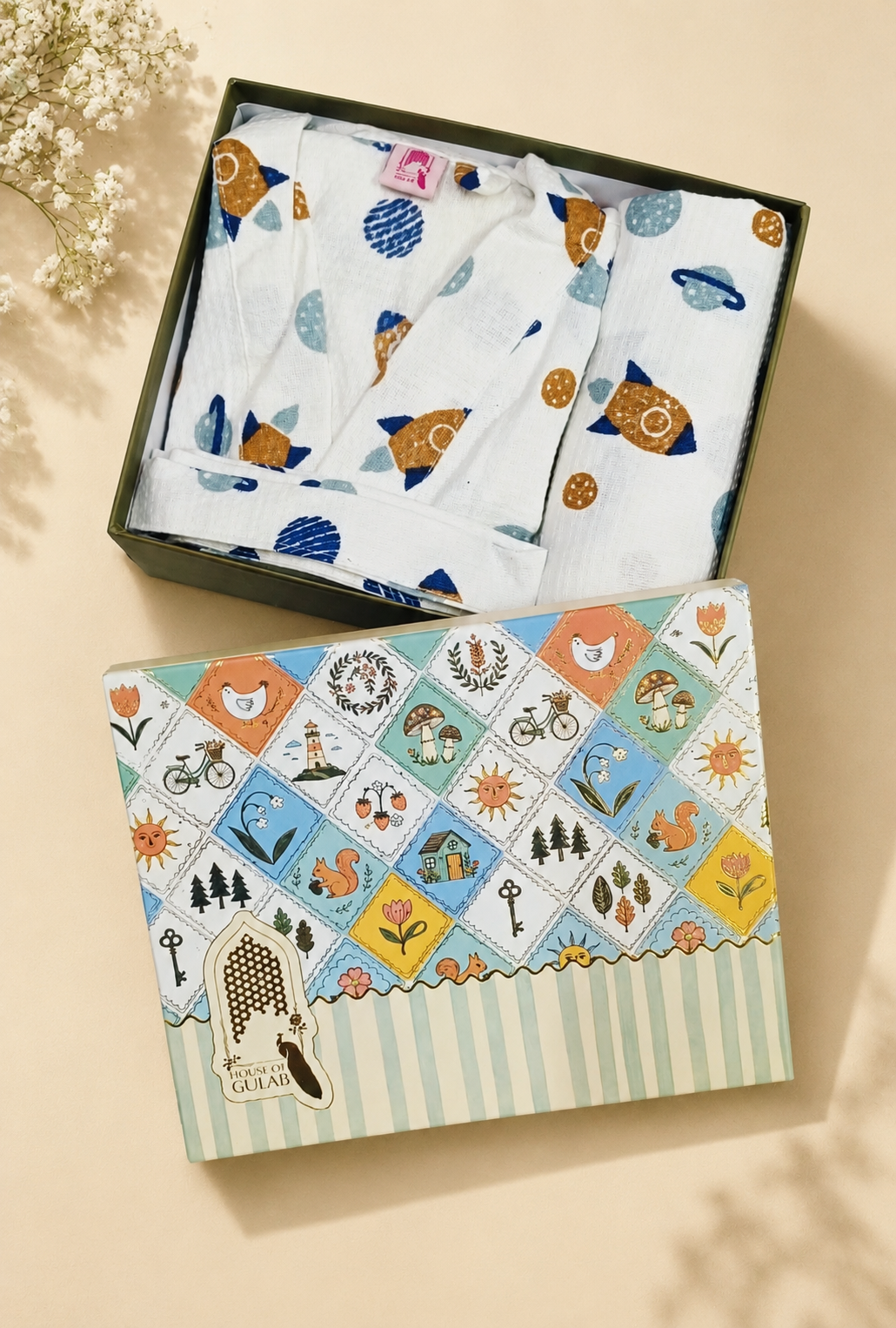 Kids Bathrobe and Bath-towel Gift Set with Box | 4-13 years