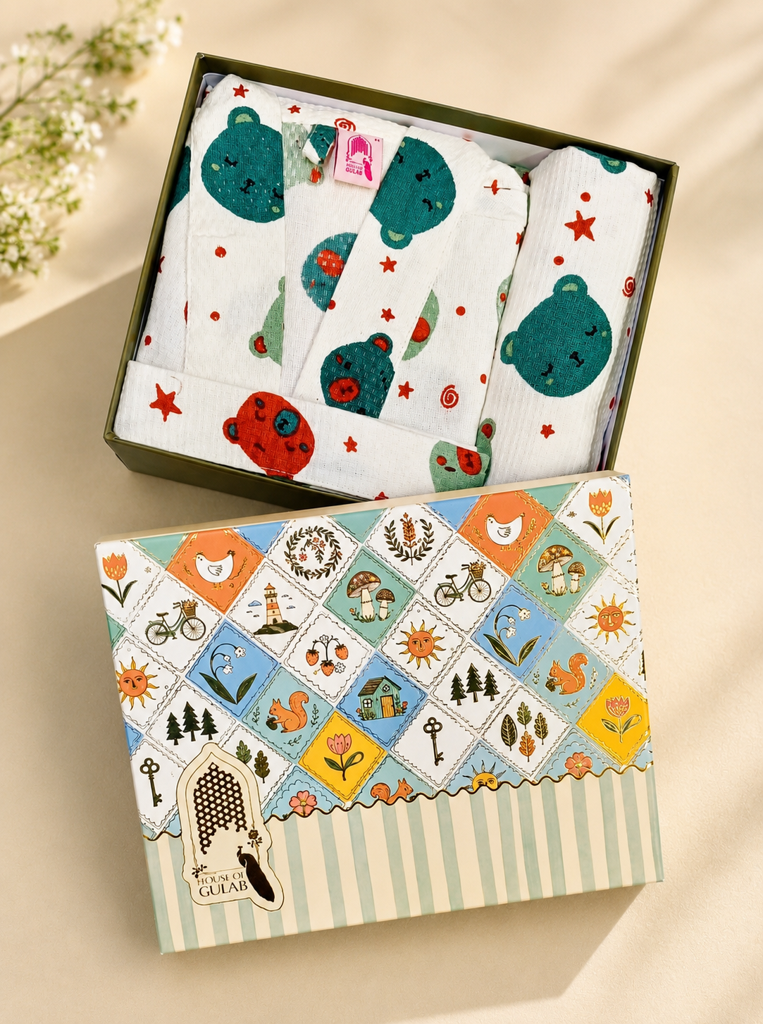 Kids Bathrobe and Bath-towel Gift Set with Box | 4-13 years