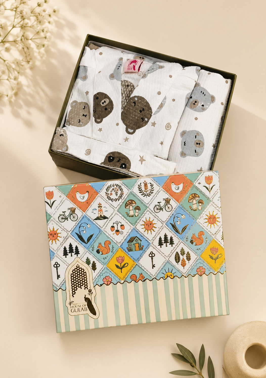 Kids Bathrobe and Bath-towel Gift Set with Box | 4-13 years