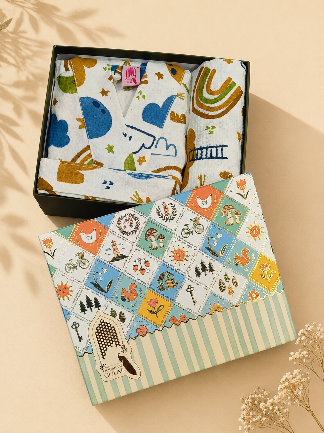 Kids Bathrobe and Bath-towel Gift Set with Box | 4-13 years