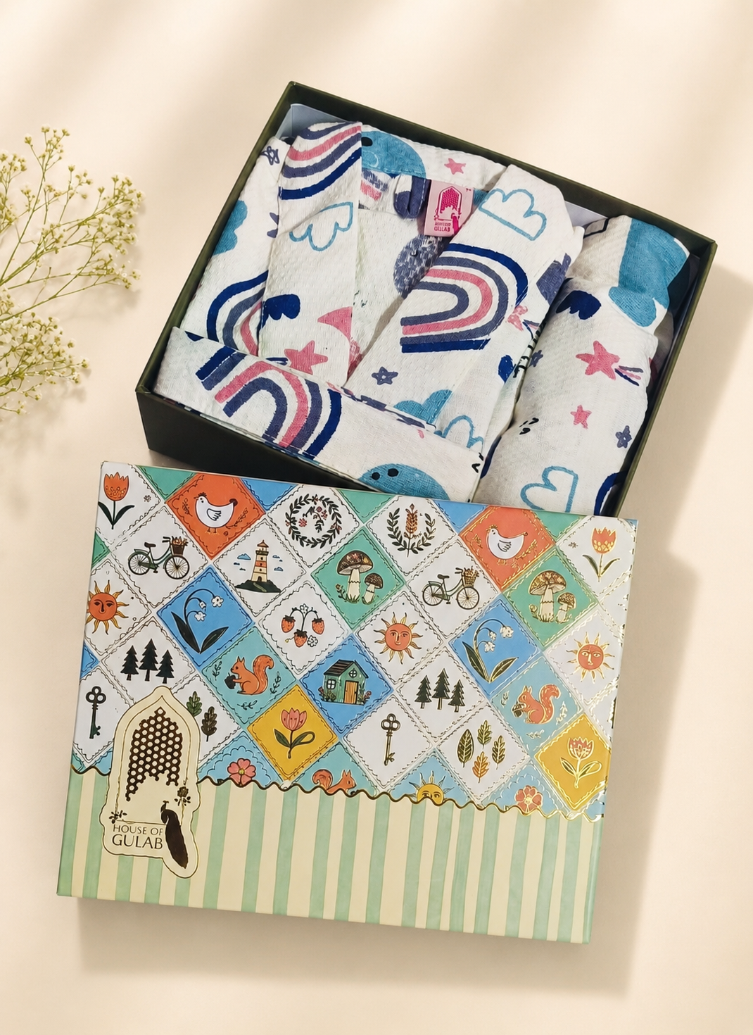 Kids Bathrobe and Bath-towel Gift Set with Box | 4-13 years