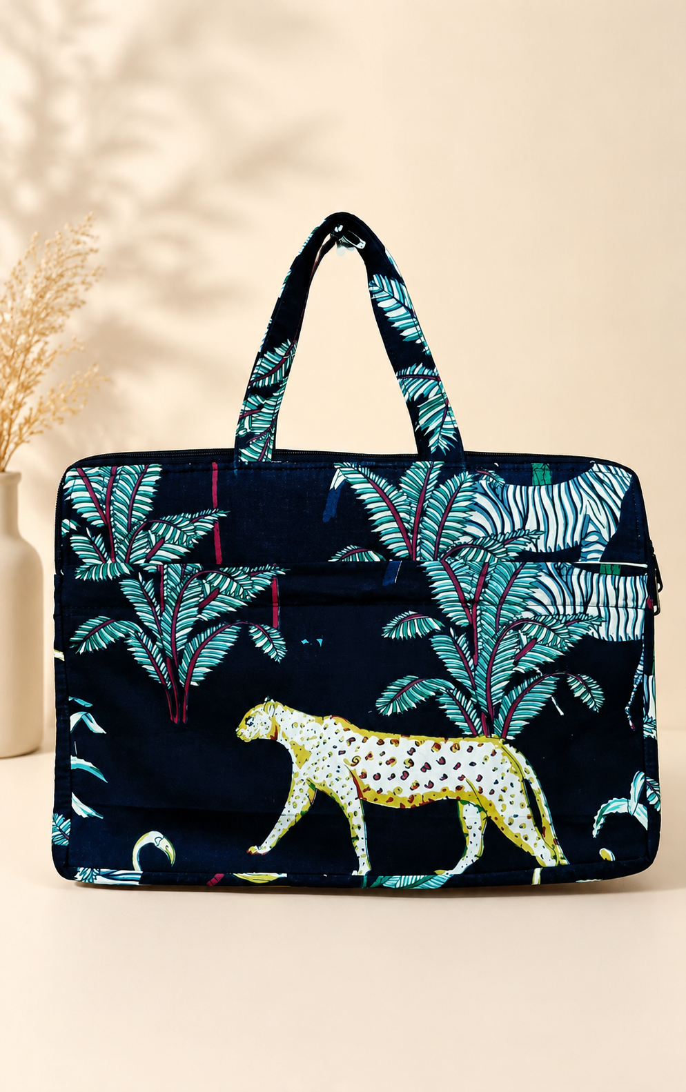 Laptop Bag with Handle -100% Cotton with handblock print and cushion support - 13-15 inches