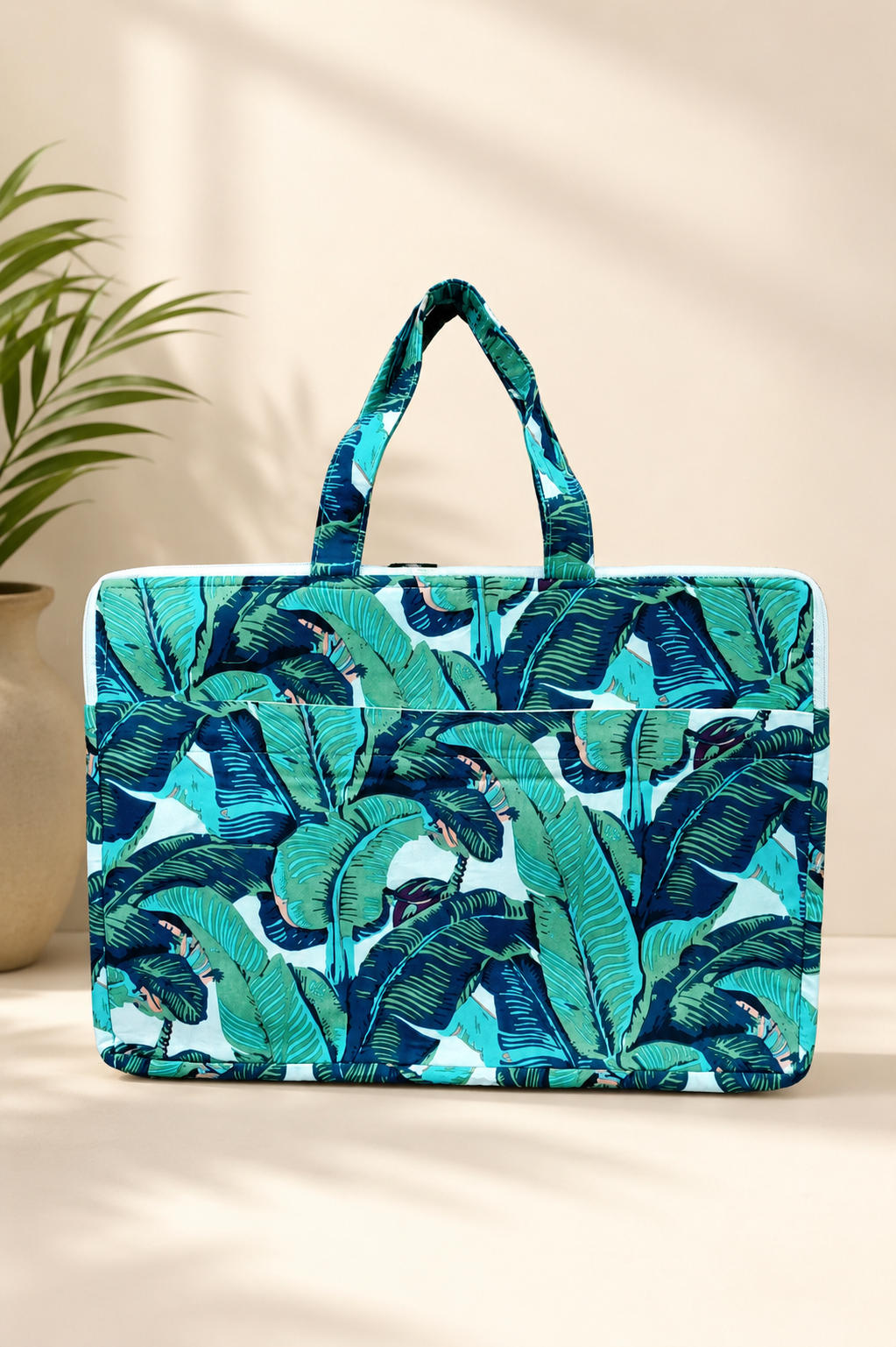 Laptop Bag with Handle -100% Cotton with handblock print and cushion support - 13-15 inches