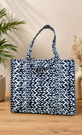 Structured Tote Bag without zip - 100% cotton Handblock printed 17x18x6 inches