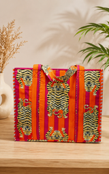 Structured Tote Bag without zip - 100% cotton Handblock printed 17x18x6 inches