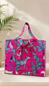 Structured Tote Bag without zip - 100% cotton Handblock printed 17x18x6 inches