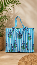 Structured Tote Bag without zip - 100% cotton Handblock printed 17x18x6 inches