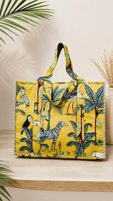 Structured Tote Bag without zip - 100% cotton Handblock printed 17x18x6 inches