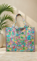 Structured Tote Bag without zip - 100% cotton Handblock printed 17x18x6 inches
