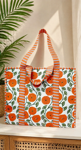 Structured Tote Bag without zip - 100% cotton Handblock printed 17x18x6 inches