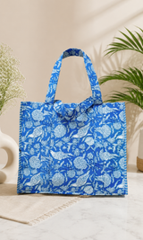 Structured Tote Bag without zip - 100% cotton Handblock printed 17x18x6 inches