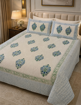 Super King Size HandBlock Printed Kantha Bedcover with 2 Pillow covers (108x108 inches)