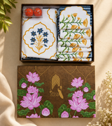 Gift Box with Handblock Printed Canvas Cotton Table Runner & Set Of 6 Mats