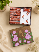 Gift Box with Handblock Printed Canvas Cotton Table Runner & Set Of 6 Mats