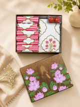 Gift Box with Handblock Printed Canvas Cotton Table Runner & Set Of 6 Mats