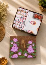Gift Box with Handblock Printed Canvas Cotton Table Runner & Set Of 6 Mats,